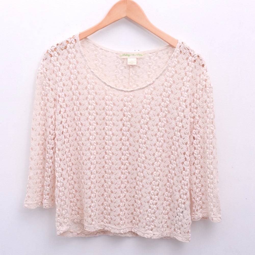Urban Outfitters Staring at Stars 3/4 Sleeve Scoop Neck Crochet Lace Top Small